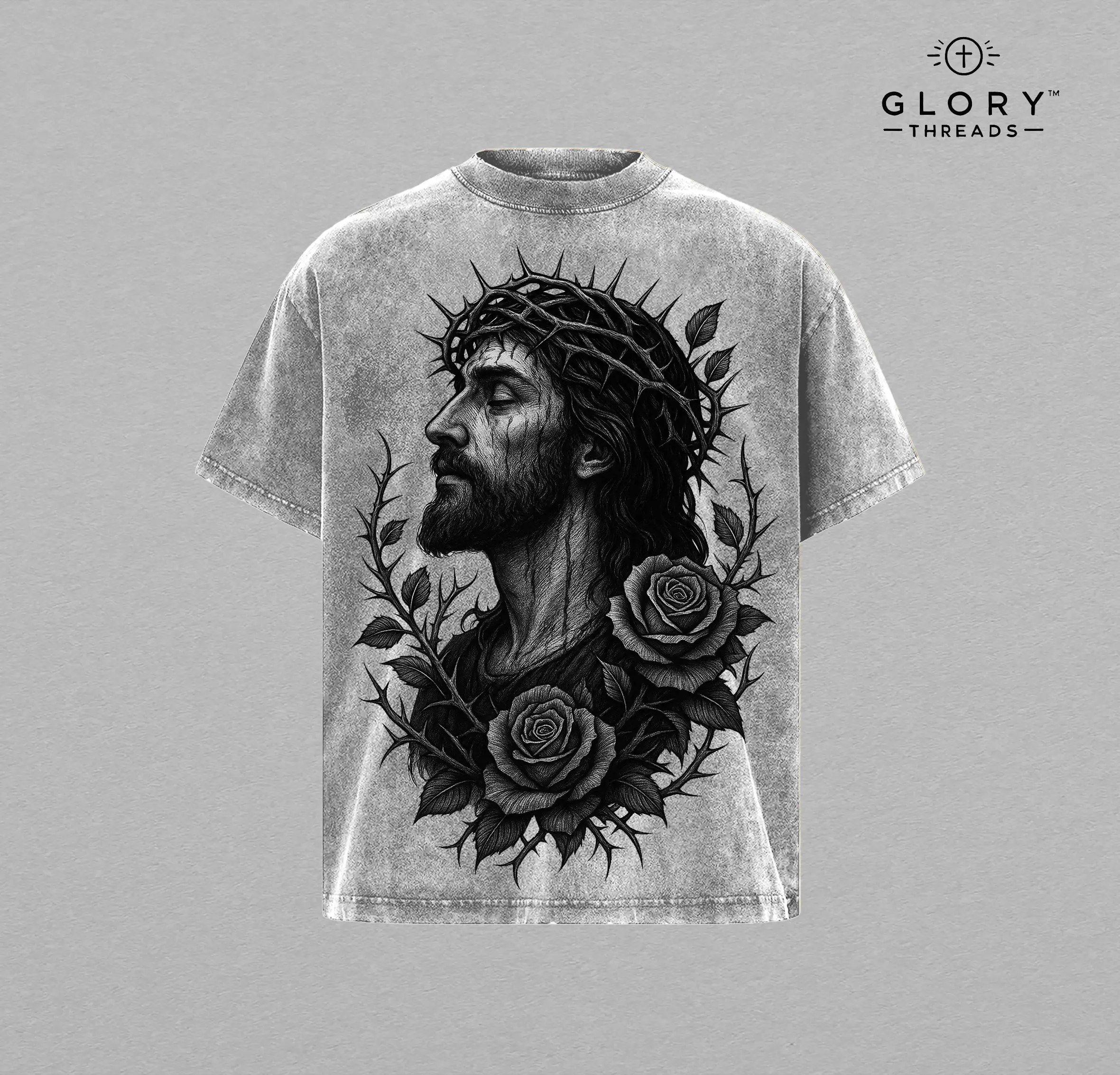 Jesus Crown of Thorns x Black Rose Tshirt & Hoodie Washed, God