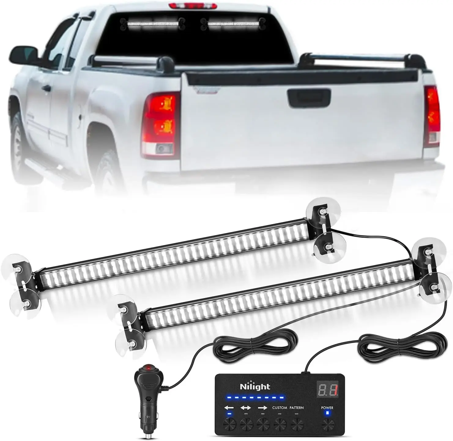 Nilight 144 LED Strobe Traffic Advisor Light Bar White with Controller 2 in 1 Automotive Work Light Flashing Windshield Lights Bars for Cars Tow Plow Trucks Construction Vehicles