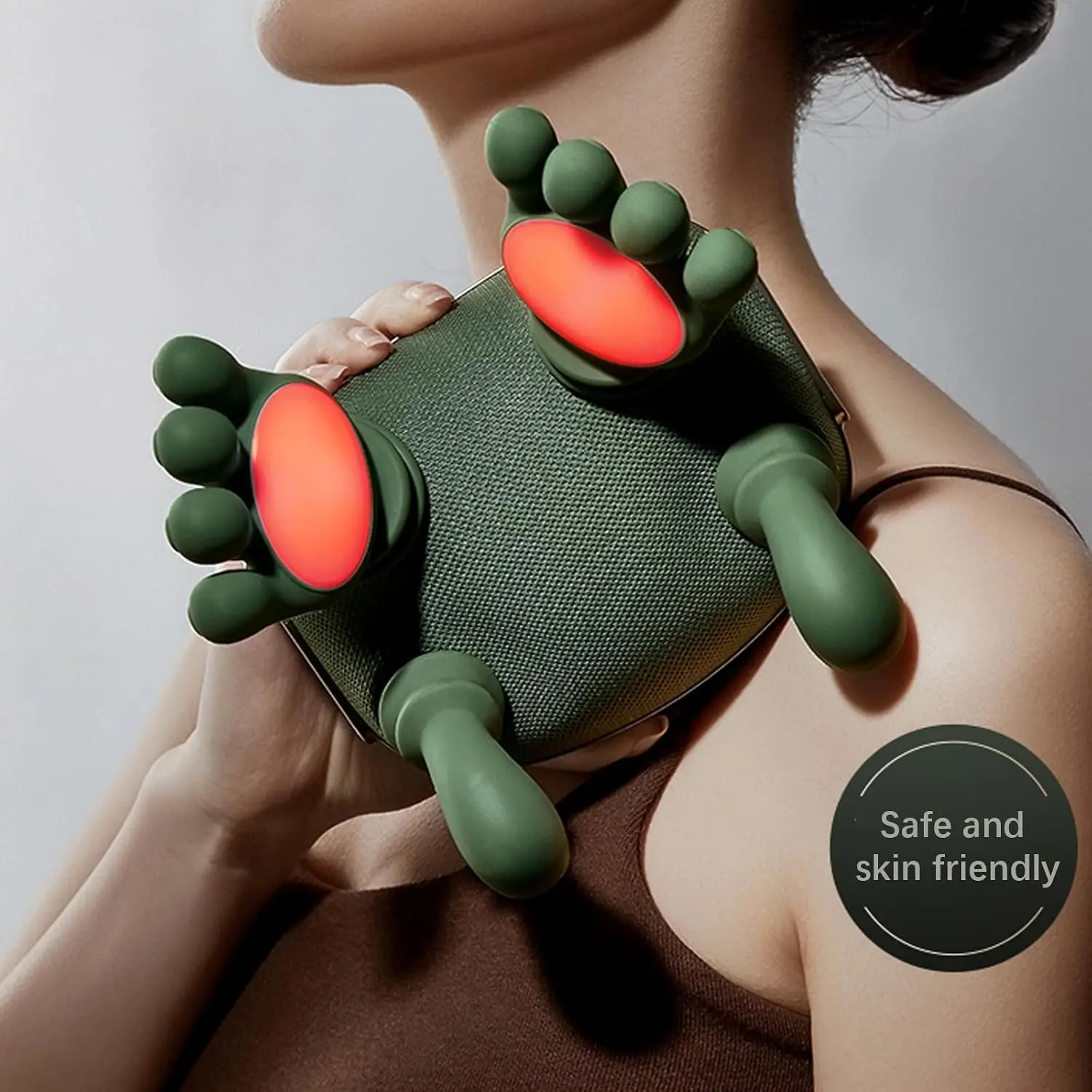 Neck Massager with Heat, 4D Kneading Shiatsu for Pain Relief (Green) | Relieve neck pain with deep 4D kneading, dual-zone adjustable heat, 120-min battery, hands-free strap, ideal for home office