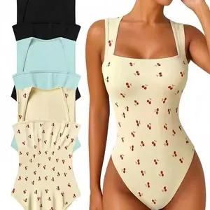 Bodysuits For Women  Ribbed Strappy Square Neck Stretch Tank Tops Bodysuits