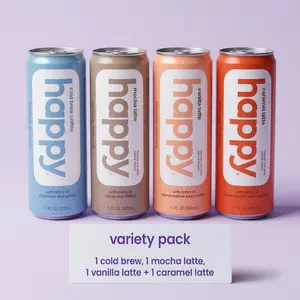 Happy Canned Coffee 4-Pack 11 oz Variety Pack - Cold Brew, Vanilla Latte, Mocha Latte, Caramel Latte - No Artificial Sweeteners or Flavors - Real Milk & Sugar - 100% Arabica Beans - Colombian Grown Coffee