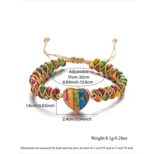 Boho Style Heart Charm Decor Beaded Bracelet, Vintage Trendy Braid Design Bracelet, Handmade Jewelry, Exquisite Bracelet, Fashionable Jewelry for Women & Men