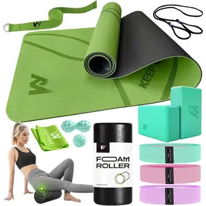 Yoga Starter Kit 12 in 1 - Yoga Set Include Yoga Mat,  Roller, 4 Resistance Bands, Yoga Blocks 2 Pack with Strap, 2 Peanut Massage Balls, Yoga kit and Sets for Beginners