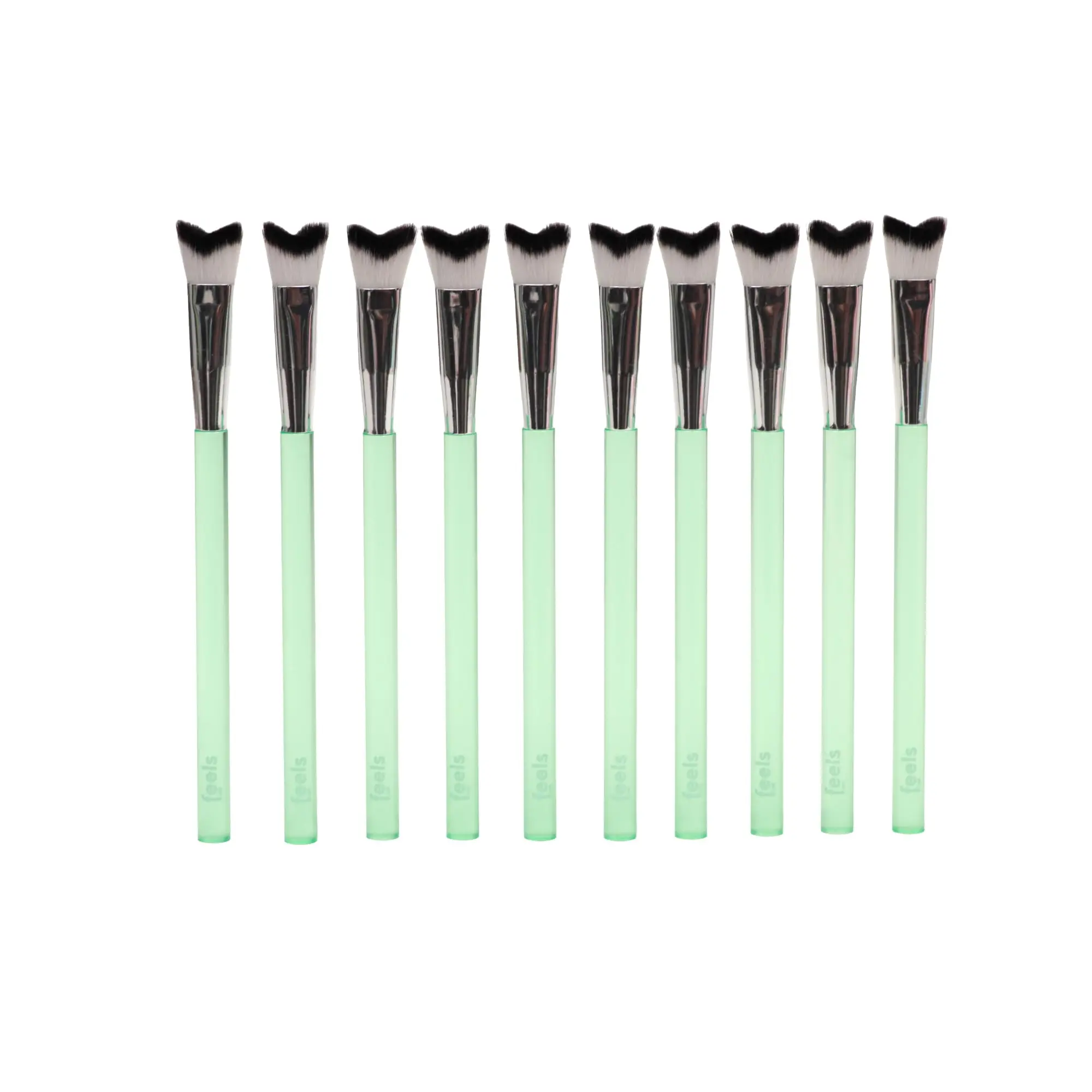 Feels Lash Cleansing Brush Eyelash Extension Shampoo Brush Soft Curved Bristles (Green, 10 Pack)