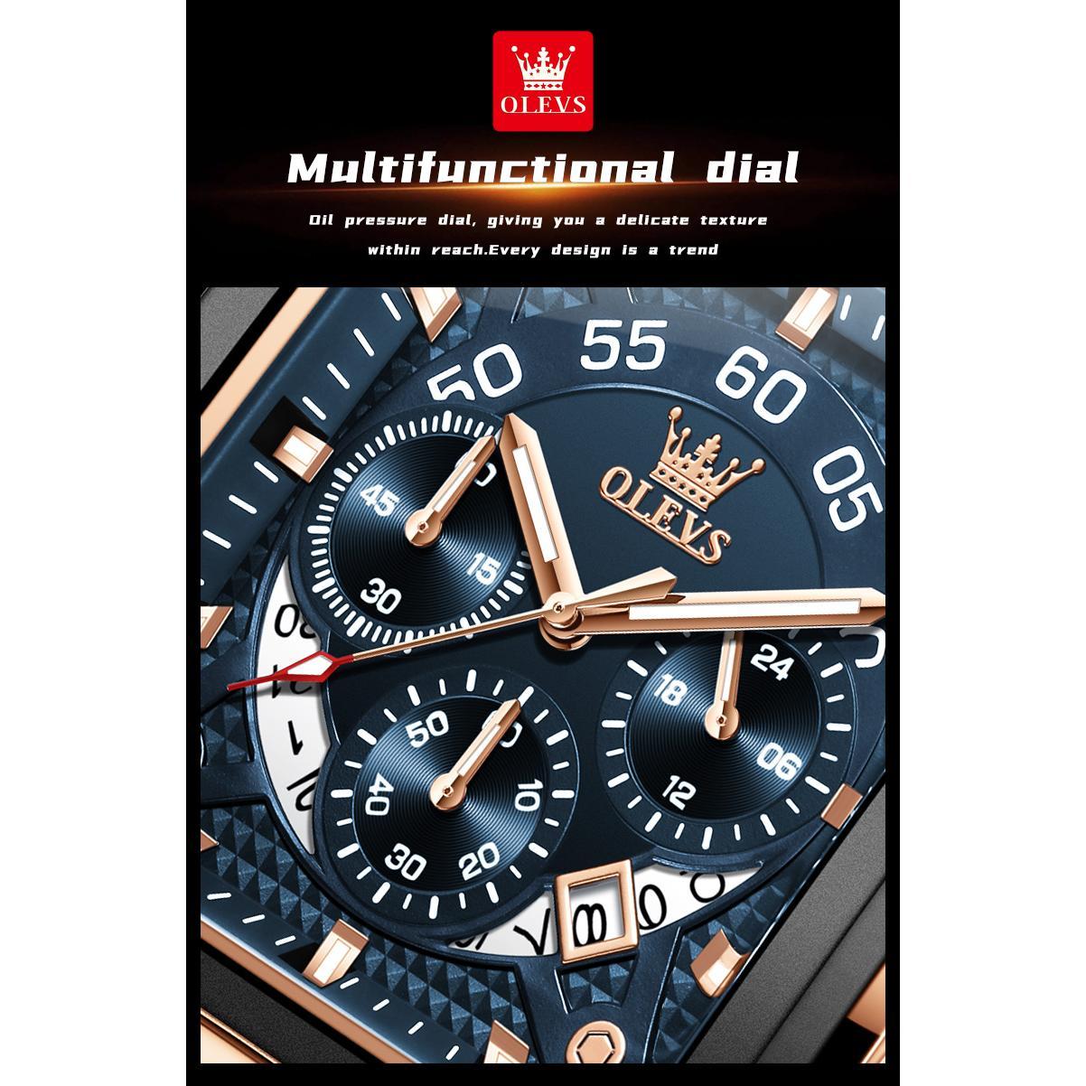 OLEVS 9919 Chronograph Multifunctional Quartz Men's Watch Leather strap 45MM Square Big Dial Leisure Sports TOP Brand Male Watch