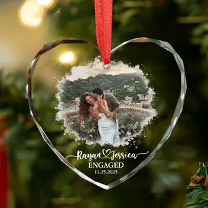 Personalized Couple Glass Ornament, Engagement Gift, Wedding Keepsake For Newlyweds, Romantic Whimsical Decoration, Anniversary Gift