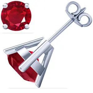 Ruby RoundSolitaire Earrings - (14k White Gold)- E42774RERB
