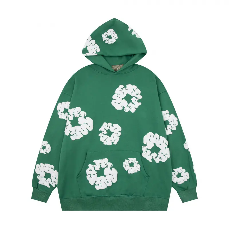 Foam dark green hoodie [white floral wre