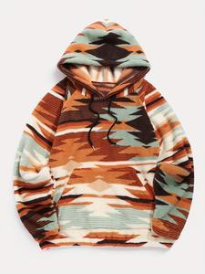 women's geometric print drawstring fuzzy graphic hoodie, casual long sleeve pocket hooded top for fall & winter, graphic hoodie, women's clothes for daily wear, versatile trendy casual outfits 2024， womenswear