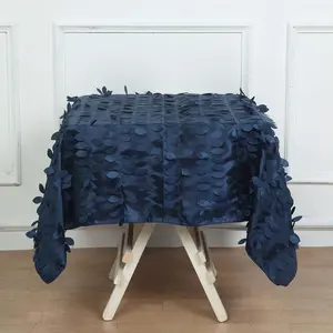 Taffeta Square Tablecloth 54"x54" Navy Blue - 3D Leaf Petal Table Cover