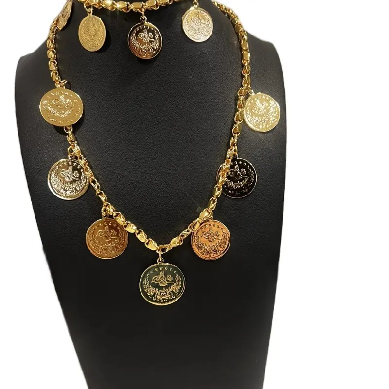 Lira Necklaces and Bracelet Set 21k Gold Plated with Coin Charms Elegant Jewelry Set