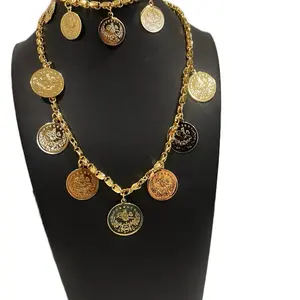 Lira Necklaces and Bracelet Set 21k Gold Plated with Coin Charms Elegant Jewelry Set