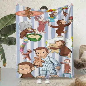 Naughty Monkey Happy Hour Creative Theme Patterned Blanket, Flannel Material, Suitable for All Seasons, Multi-Functional Soft Nap Blanket, Warm Companionship, Suitable for Office, Bed and Travel Blankets, Gifts for Family and Friends, Dayxmas Day