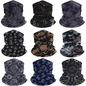 9 Pack Skull Balaclava Face Mask – UV Protection Seamless Neck Gaiter Breathable Headband for Men Women