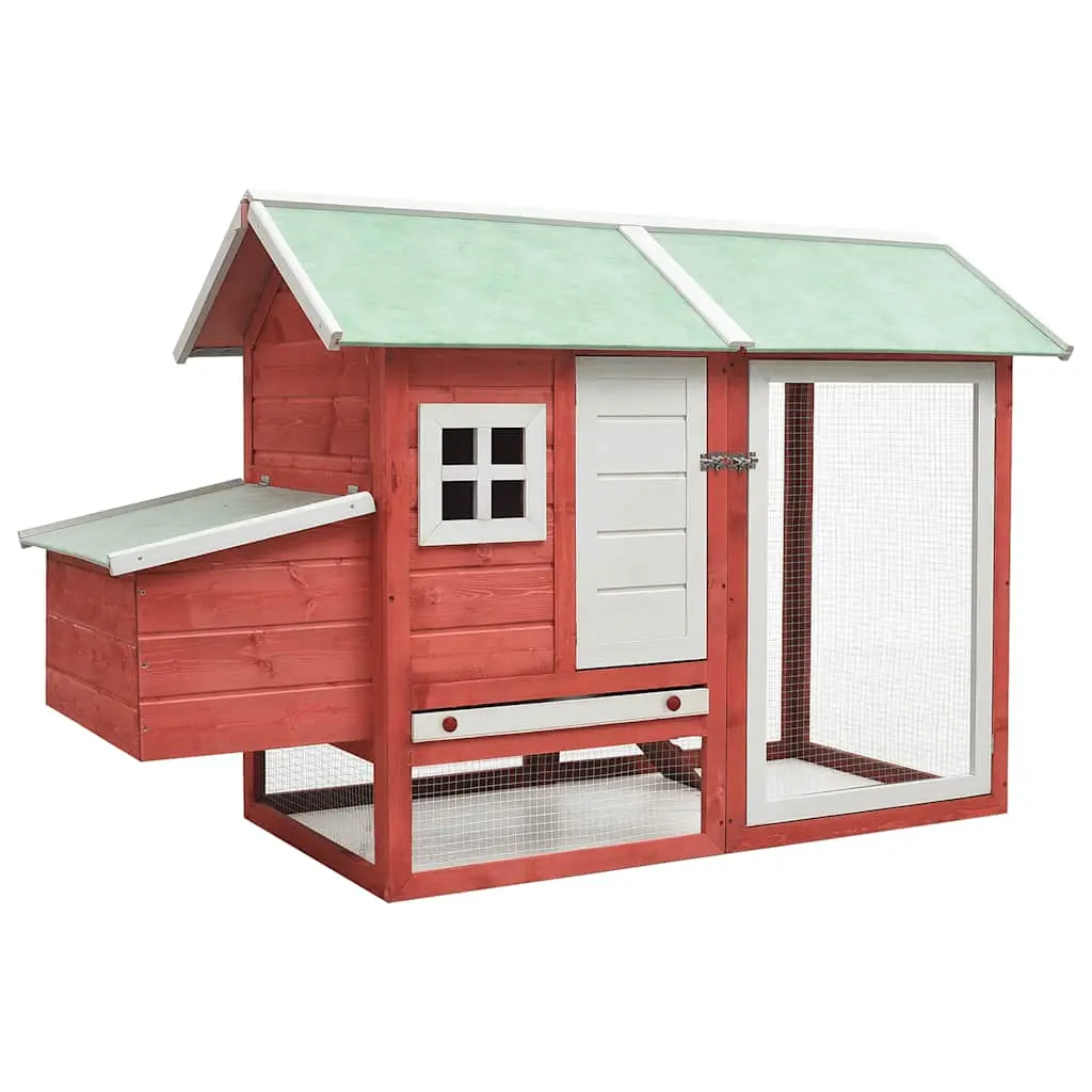 vidaXL Rabbit Hutch, Bunny Cage with Pull Out Tray, Rabbit Enclosure for Indoor and Outdoor, Pet House for Small Animals, Red Solid Pine and Fir Wood 170863