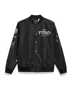 The Fiend Bray Wyatt Let Me In Portrait Graphic Varsity Jacket For Men Women Casual Loose Fit Baseball Jacket Horror Wrestling Print Spring Fall Winter Comfortable Sports Outerwear