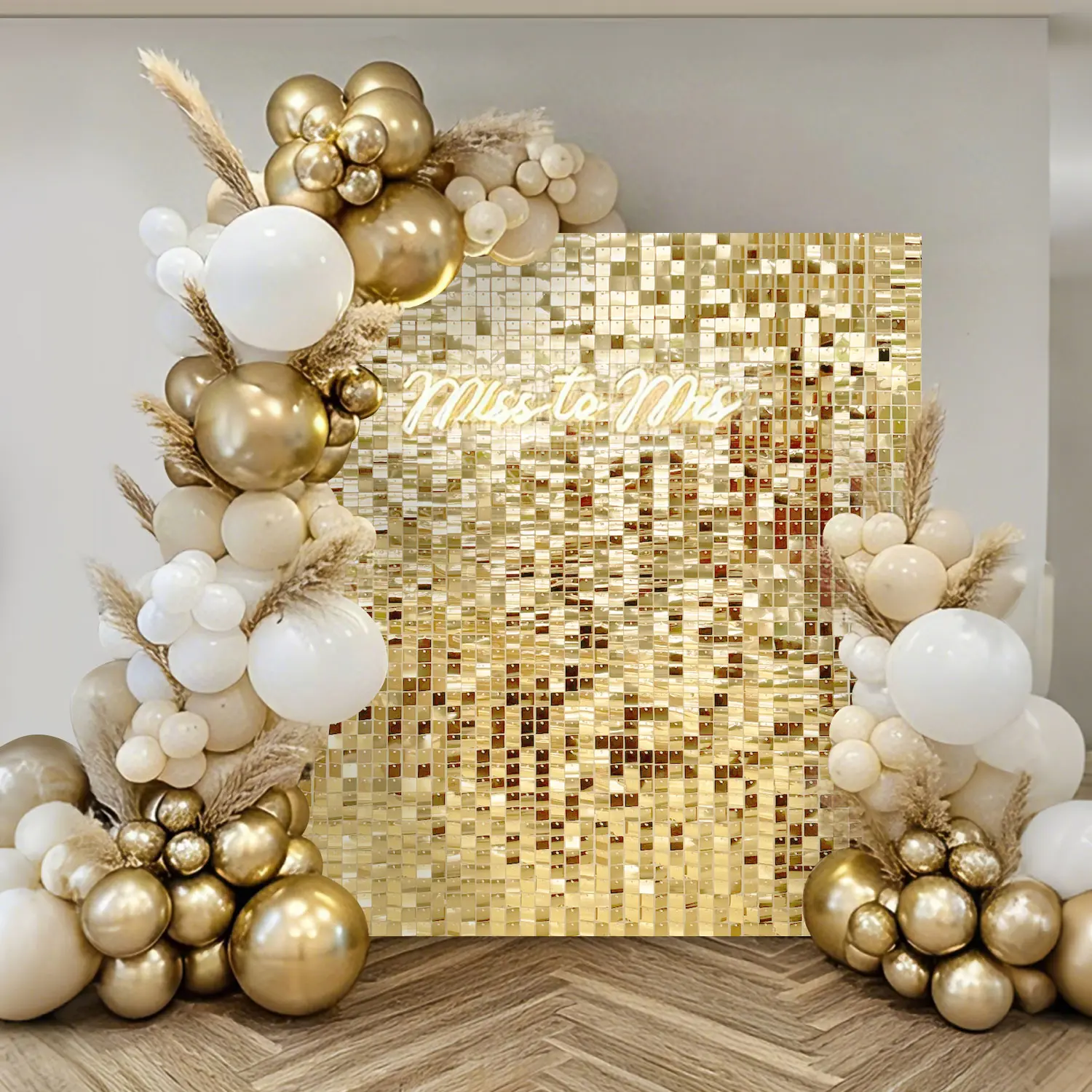 Light Gold PVC Reflective Sequin Shimmer Wall Panel Set, 24/30/36/49PCS Sparkling Birthday-Themed Festive Backdrops & Banners for Wedding, Party Photo Booth Decor, Lightweight