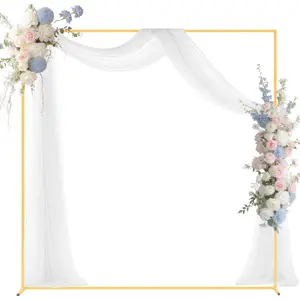 Gold Metal Arch Backdrop Door Stand Set, 6.6x6.6 ft Square Frame, Stable Structure, Easy Assembly, for Wedding, Birthday Party Decorations