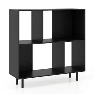 COSTWAY - Open Shelf Bookcase with 4 Compartments-Black