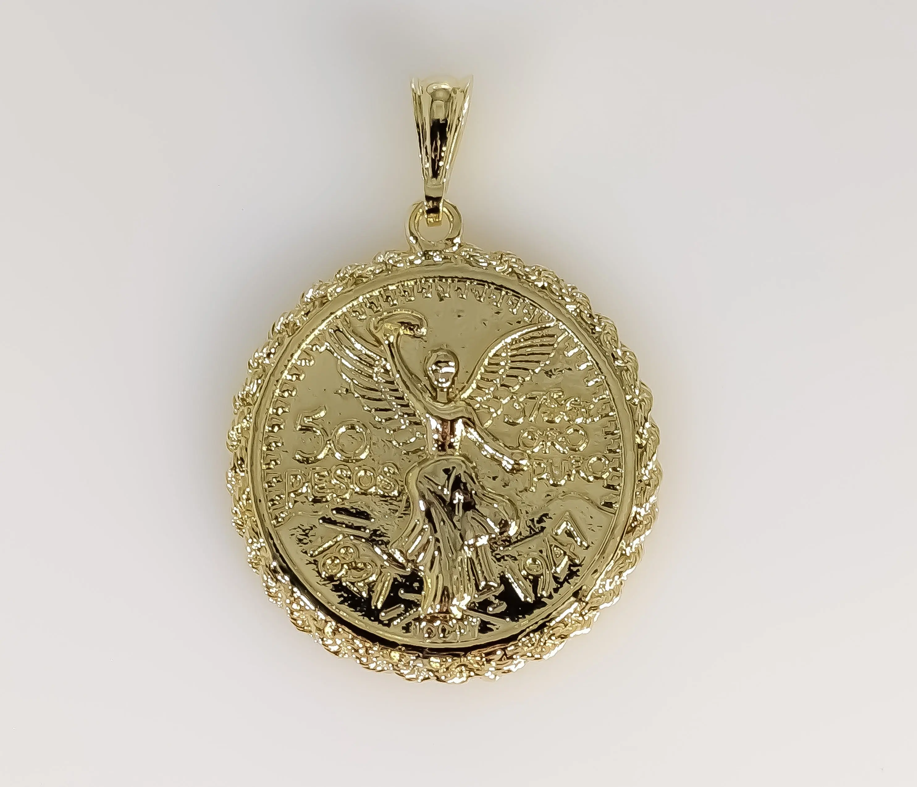Plated Mexican Centenario Coin 50 Pesos Pendant Golden-Plated Geometric Cross Design Fashion Jewelry Item #0000740