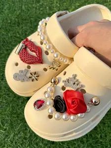 Fashionable Rose & Lip & Faux Pearl Decor Croc Charms, Cute Diy Shoes Decorations for Clogs, Fashionable Shoes Accessories for Women & Girls