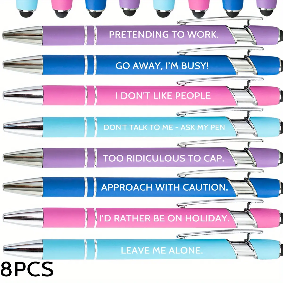8 Pack Funny snarky Sarcastic Retractable Ballpoint Pens - Funny Office Pens with Snarky Quotes, Black Ink, Stylish Design for Coworkers, party events, anyone who loves humor, Funny Teacher Pens, School Supplies, Writing Stationery