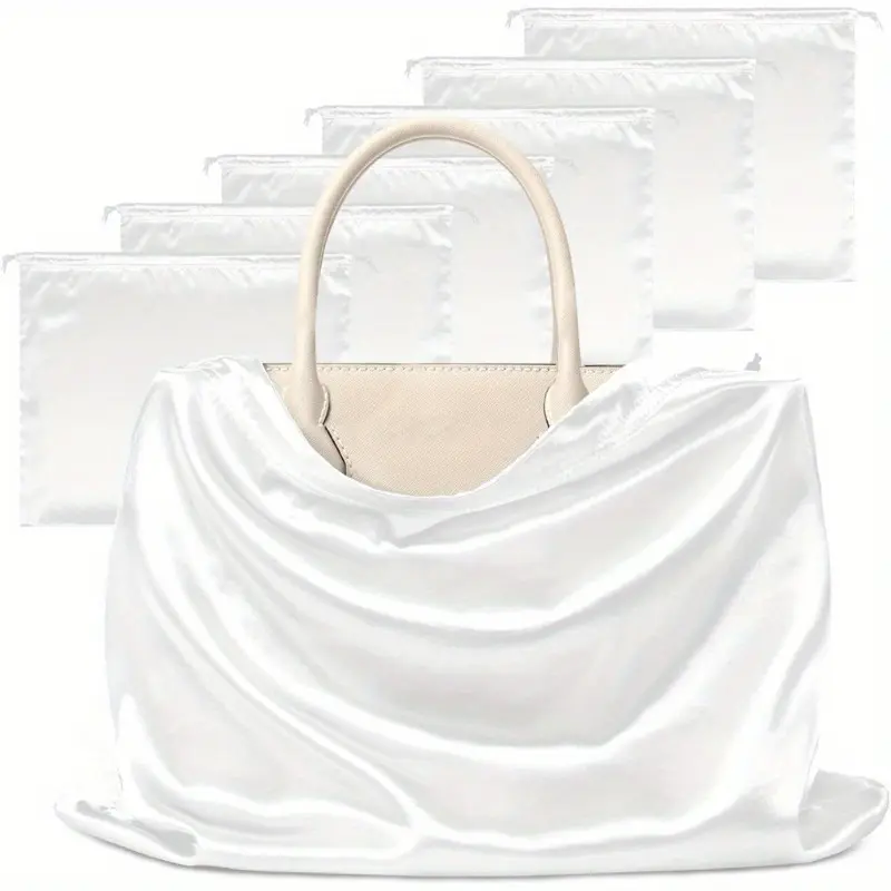 6pcs Smooth Silk Fabric Breathable Dustproof Drawstring Storage Pouches (40x50cm/19.6x23.6in) - Foldable, Reusable, Machine Washable Covers for Purse, Specialty Kitchen Storage; Covers Bags From Dust