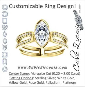 Cubic Zirconia Engagement Ring- The Mariela (Customizable Cathedral-Bezel Marquise Cut Style with Wide Straight Split-Pavé Band)