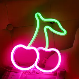 Cherry Neon Sign LED Light, USB or Battery Powered, Cute Fruit Wall Decor, Summer Decoration, Restaurant, Bar, Bedroom, Wedding, Birthday Party, Led Neon Lights