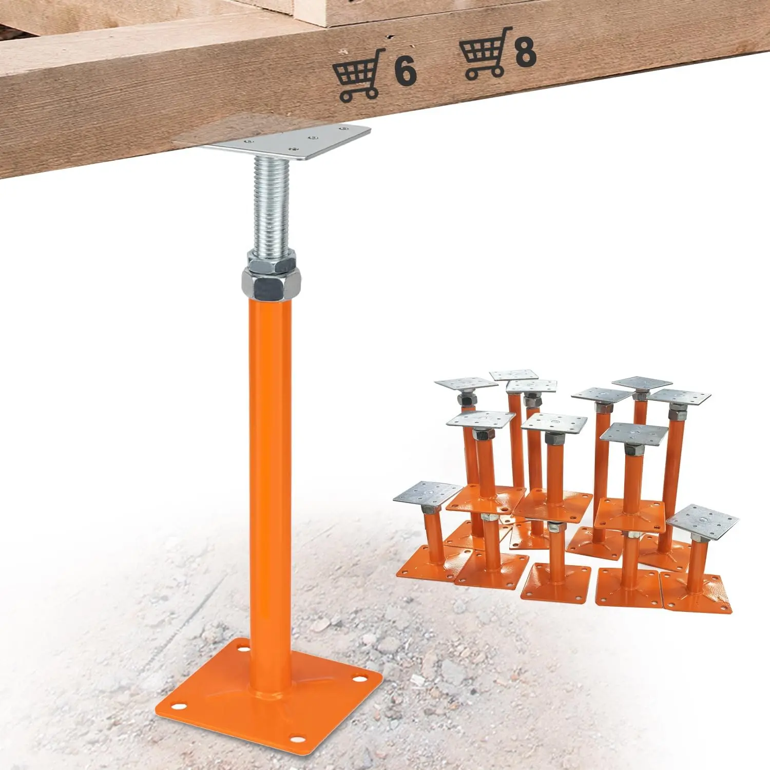 House Jacks for Leveling, Floor Jacks Screw 8 count Adjustable 11" - 16" Height Range, Foundation Jacks Pole Joist Support,  Crawl Space Max Load Capacity 4 ton 8 Pack, Joist Lifting
