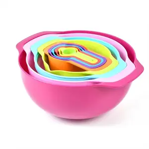PP Material Kitchen Cooking Baking Measurement Tools Set, Multifunctional Mixing Bowls, 10-Piece Plastic Measuring Cups and Spoons, Rainbow Salad Bowl