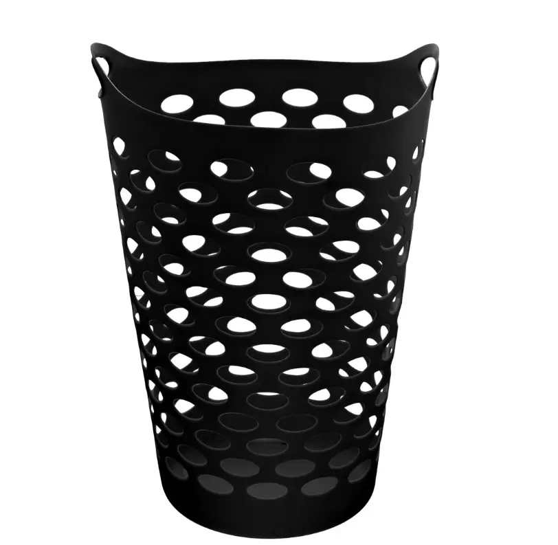 Black Round Plastic Laundry Hamper Flexible Sturdy & Spacious Basket for Clothes Towels Kids Laundry Home Organization
