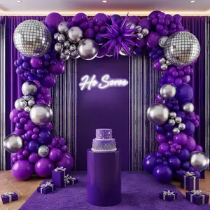 Chrome Purple Silver Disco Balloon Garland Arch Kit 120Pcs Dark Purple & Metallic Purple Balloons With Disco Ball Star Balloons For Birthday Eve Prom Party Happy Grad Decorations 2025