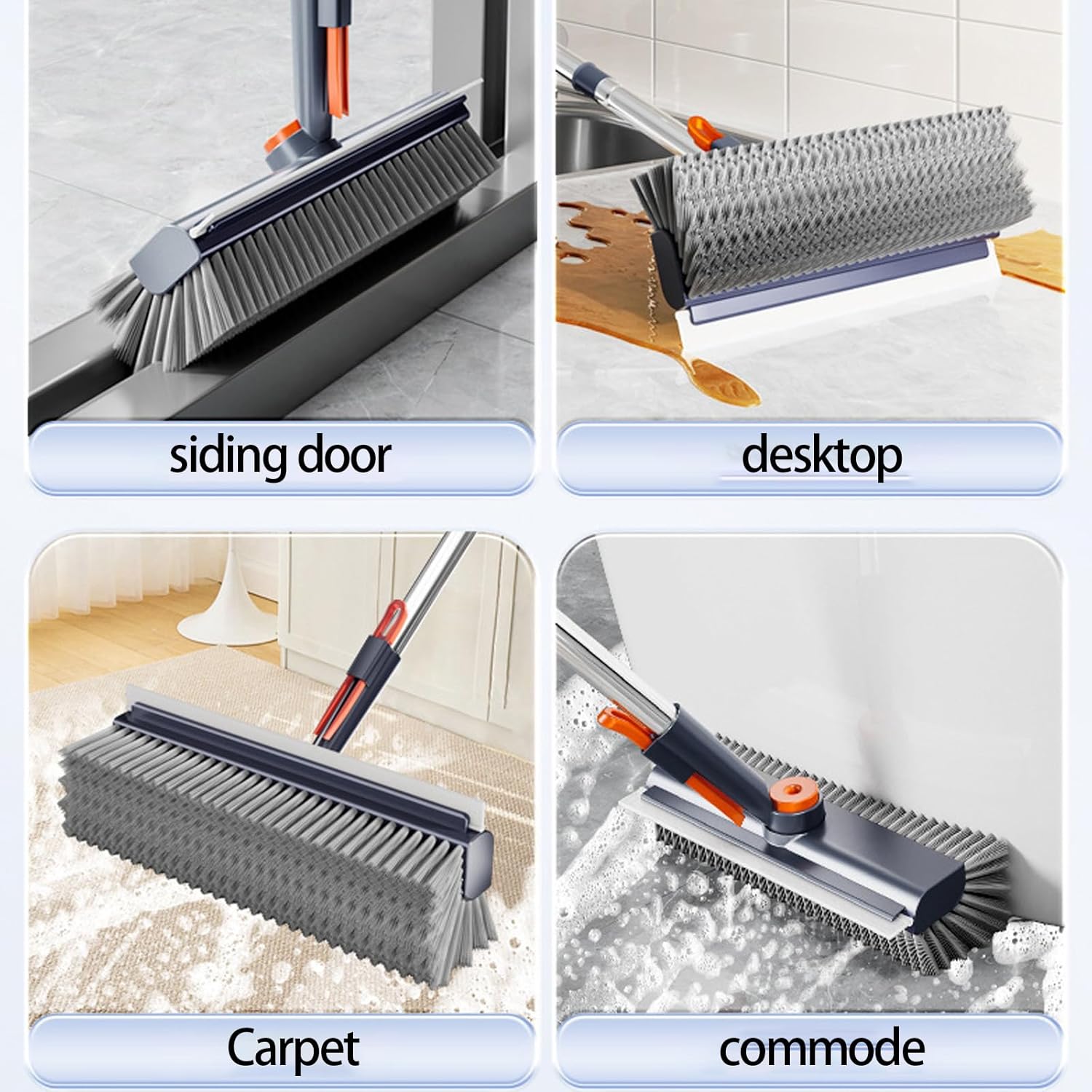 3 in 1 Adjustable Scrub Brush with Long Handle, Floor Cleaning Brush for Bathroom, Bathtub, Tile and Patio, Multi-Surface Scrubber for Home Cleaning