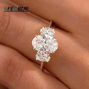 Certified 3/6cttw Oval Cut Full Moissanite Engagement Ring for Women 925 Sterling Silver 3-Stones Diamond Wedding Band Jewelry