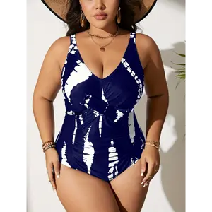Women'S Plus Size Black and White Print Halter Top Bikini Set - Modest Off-Shoulder Swimsuit with Removable Straps, Medium Stretch Fabric, Beachwear for Ladies