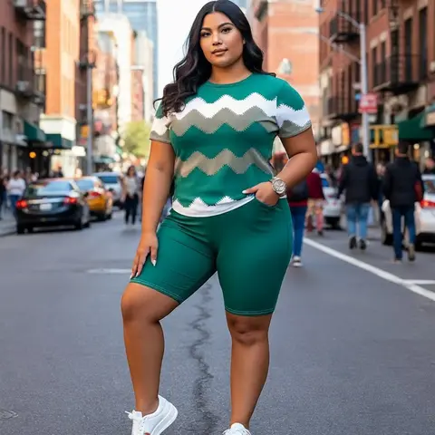 Women's Plus Size 2-Piece Casual T-Shirt/Pants Set - Short Sleeve Round Neck Striped T-Shirt, Solid Elastic Waist Wide Leg Pants, Medium Stretch Knit Fabric, Spring/Fall Adjustable 2XL-3XL Plus Size Clothes