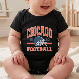 Chicago Football Helmet Design Print Bodysuit Baby Rompers Short Sleeve Cotton Toddler Rompers Graphic Print Baby Clothes One-Piece Outfit