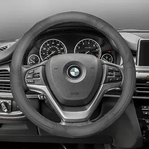 FH GROUP Deluxe Full Grain Authentic Leather Steering Wheel Cover - Auto Interior Accessory for Gray Vehicles