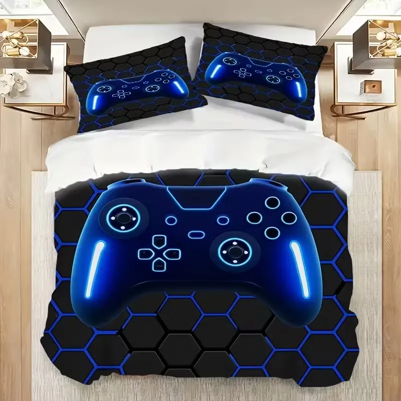 3-Piece Game Controller Print Theme Bedding Set, Includes Duvet Cover and Two Pillowcases, Modern Home Bedroom Decor