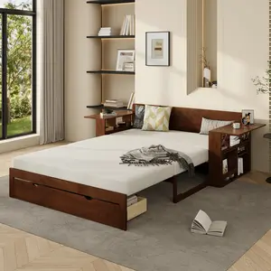 Extendable Daybed with Trundle, Drawers and Removable Desk, Full Size Platform Sofa Bed Frame for Teens Adults/No Box Spring Needed