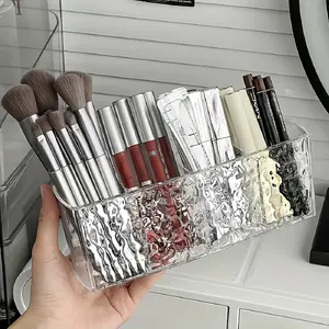 Large-Capacity Acrylic Cosmetic Storage Organizer — Spacious, 4 Compartments, Unique Wavy Design; Ideal for Storing Lipsticks and Skincare Products; A Stylish and Durable Makeup Case Crafted from Clear Acrylic and High-Quality Plastic.