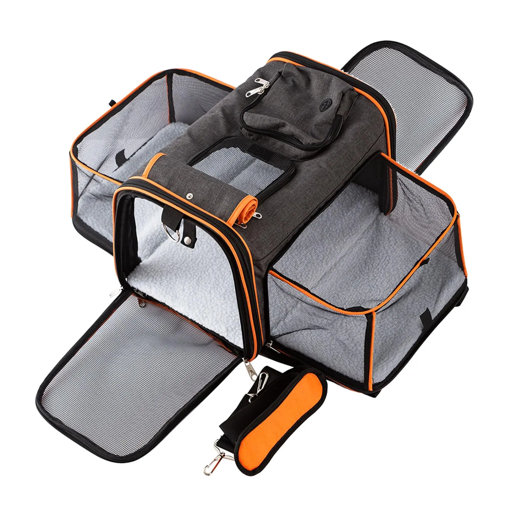 Petinstinct TSA Airline Approved Expandable Pet Carrier, 17"x11"x11" 5-Side Entry Soft-Sided Collapsible Cat Dog Carrier (up to 15 lbs), with Alloy Frame & Removable Wool Mat for Travel