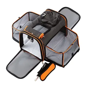 Petinstinct TSA Airline Approved Expandable Pet Carrier, 17"x11"x11" 5-Side Entry Soft-Sided Collapsible Cat Dog Carrier (up to 15 lbs), with Alloy Frame & Removable Wool Mat for Travel