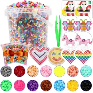 5mm Fuse Bead Kit Set with Template and Tweezers, Handmade Creative DIY Puzzle Board, Merged Bean Pearl Beads, Craft Supplies, DIY Beading Accessories, Beaded Set