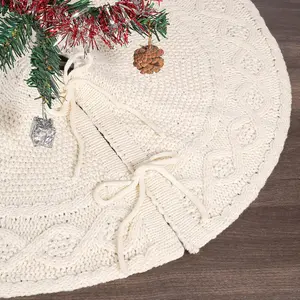 White Knitted Christmas Tree Skirt - Festive Decorative Knitted Skirt with Tie, Suitable for Decoration warm tacky christmas nutcracker decor 90s lights home depot viral tree Kpop Idol Birthday Weather-Resistant Rose balloon Demon Hunters outdoor burgundy