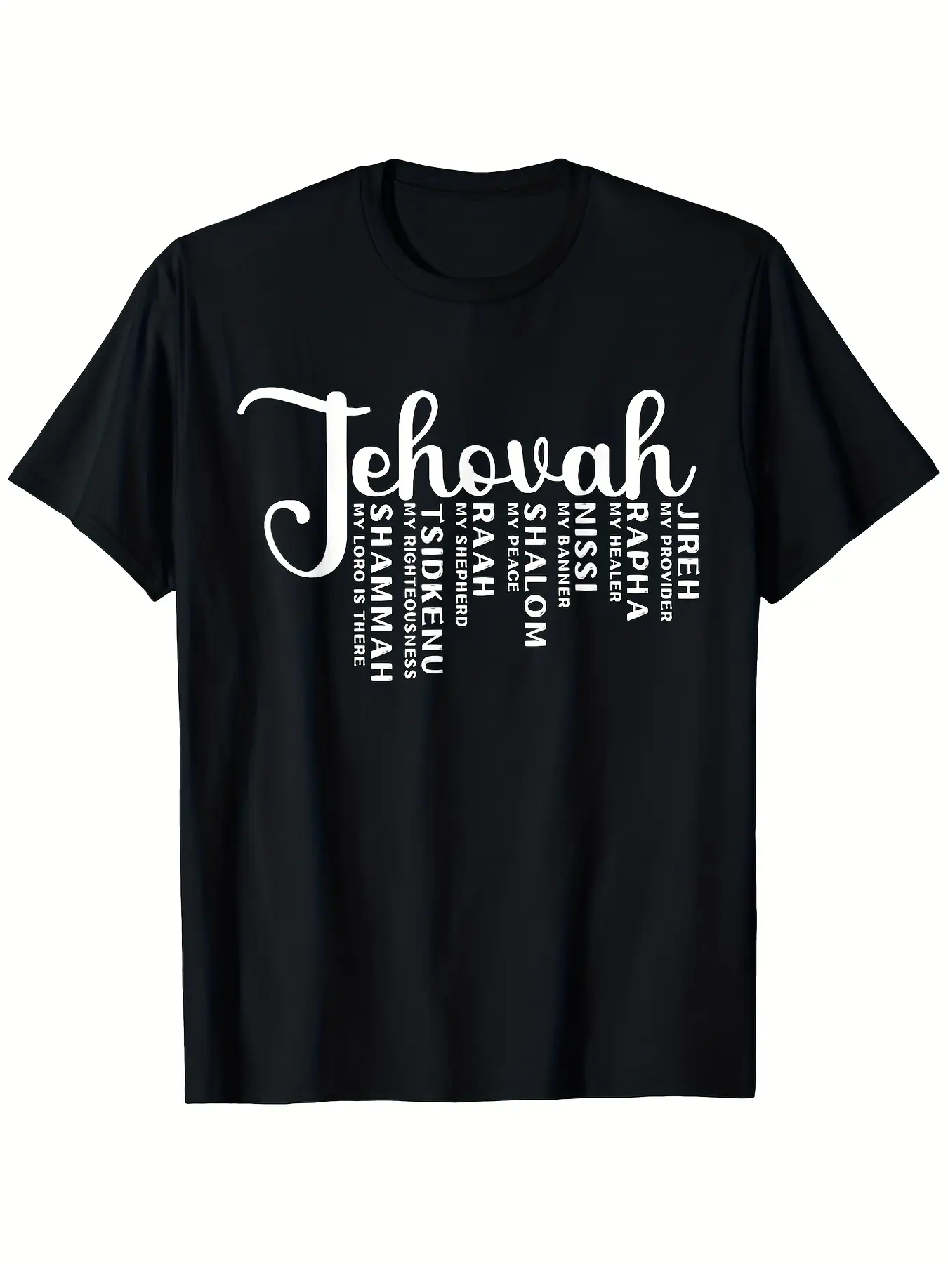 Jehovah Names of God 7 Hebrew Bible Names T-Shirt unisex soft cotton short sleeve t shirt, vintage graphic casual tee for men women teens, perfect birthday holiday gift for camping travel gym daily street  wear