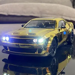 1:24 Dodge Challenger SRT Hellcat Redeye Electroplating Sports Car Alloy Metal Diecast Model Car Sound & Light Collectibles Gift