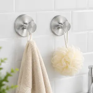 Suction Cup Hooks – Removable Towel Hooks for Shower Stalls, Bathroom Windows, Glass Doors, and Walls | Reusable & Detachable | Suitable for Towels, Bathrobes, and Bath Poufs | Waterproof | Bathrobe Hooks – 2-Pack (Silver)