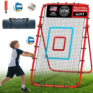 Volleyball Rebounder Net 7x4 Ft 5-Angle Adjustable for Digging Setting Spiking with PU Volleyball and 2 Target Stripes & Portable Travel Bag for Storage